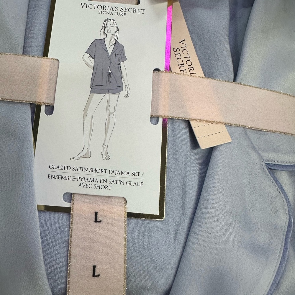 Victoria's Secret Glazed Satin Short Pajama Set - Light Blue and Pink